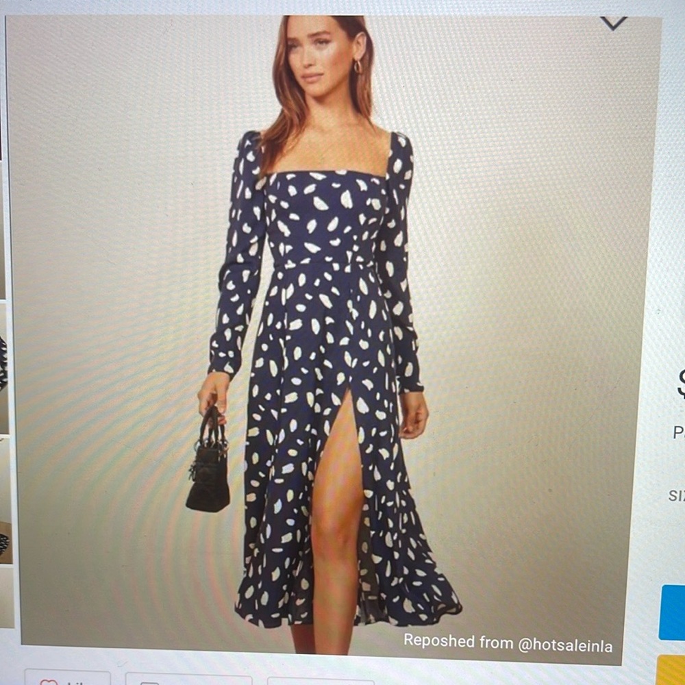 Reformation Navy Dress with White splatter design